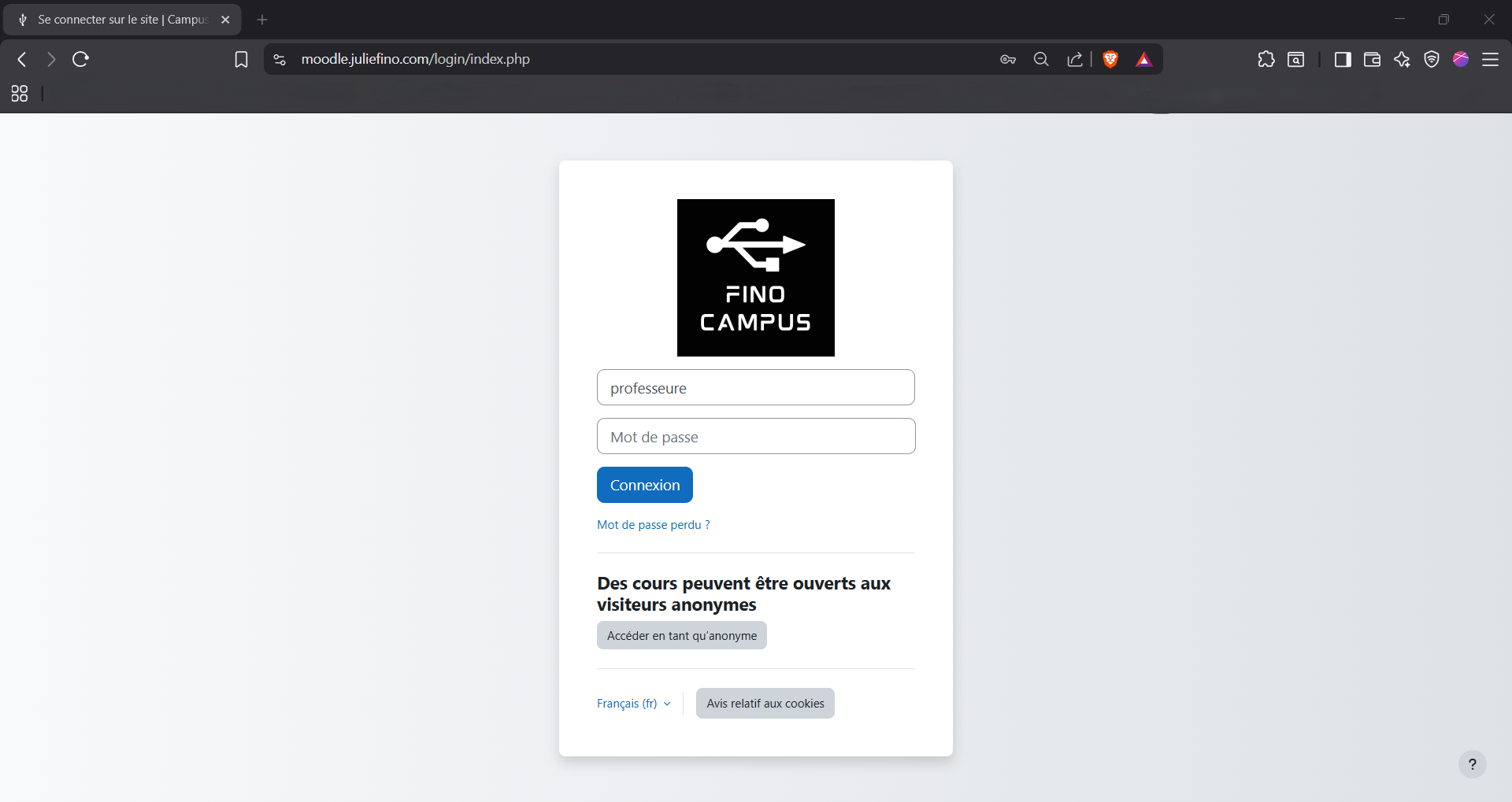 Capture d'écran connexion
