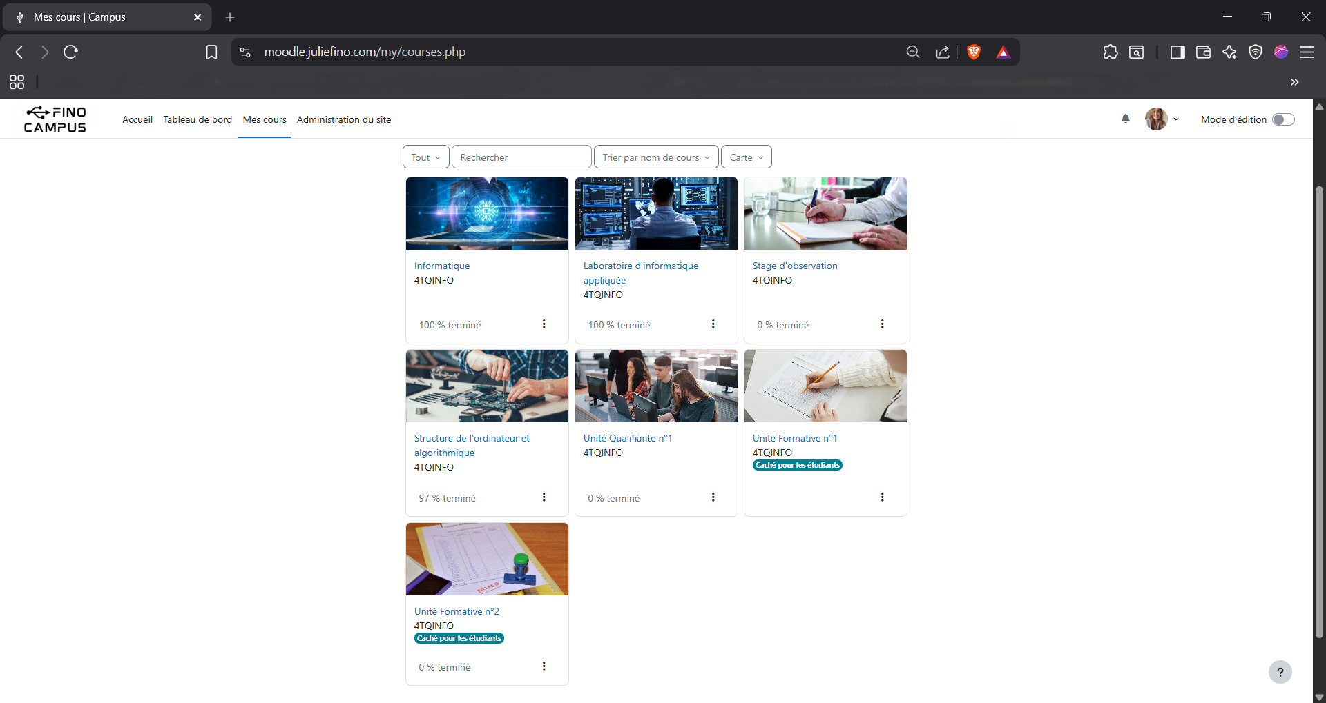 Capture d'écran Mes cours
